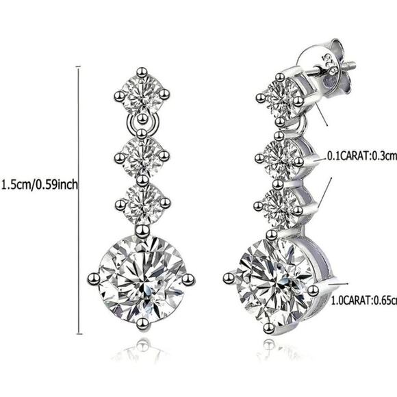 Moissanite Diamond Earrings Hanging Drop Studs 2.6 Ct Brilliant Round Cut - Picture 5 of 9